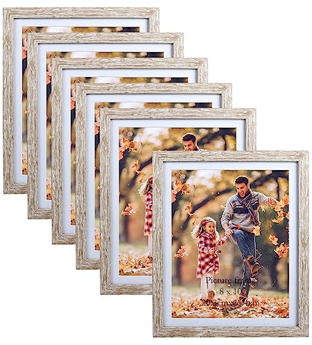EYMPEU Bilderrahmen 20x25 CM 6er-Set, geeignet für 20x25 Bilder mit Passepartout oder 23x28 ohne Passepartout, für Wand und Tisch, Beige