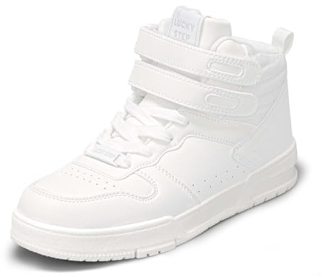 LUCKY STEP Women's High Top Trainers, Hook-and-Loop Strap Shoes | PU upper, padded tongue, soft lining, lace-up fit, hook-and-loop straps and rubber sole for casual daily wear.