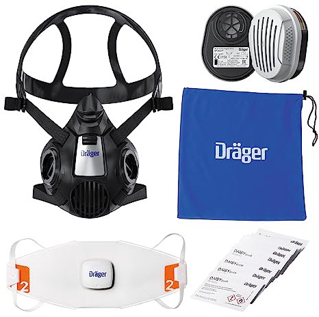 Dräger X-plore 3500 Kit de Respiración para Incendios Forestales: Máscara de Media Cara + Filtros ABEK1Hg-P3, Protección contra Humo y Cenizas de Incendios Forestales, Talla M