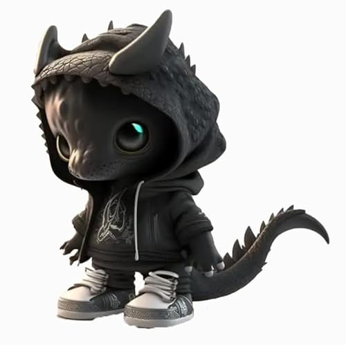 AZBNRIQUO Coole Drachenfiguren, Statuen, Cartoon-Dinosaurier-Skulptur, Dekorationen, Mini-Drache, Dinosaurier-Ornament für Zuhause, Büro, Schreibtisch, Garten, Dekoration (schwarz)