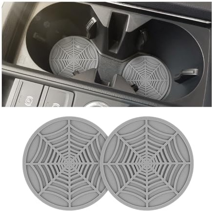 JNNJ 2 Stück Universal Auto Getränkehalter Tassenmatte, Auto Tassenhalter PVC Tassenmatte Anti-Rutsch, Geometrische Spinne Design, Auto Tassenmatte Innen(Grau)