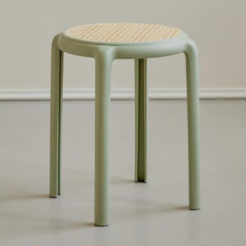 ILOOXI Rund Esszimmerhocker, Stapelhocker Hocker Stapelbar Küchenhocker, Rattan Barhocker Bunte Stapeltisch Für Klassenzimmer, Wohnzimmer, Esszimmer(Light Green)
