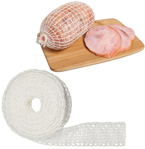 ANBOO 5M Rollbratennetz, Schinkennetz& Räuchernetz, Fleischnetz und Rouladennetz aus Baumwolle, Bratennetz Perfekt zum Aufbewahren, Aufhängen und Garen von Fleisch (Kaliber 16, 4.5cm)