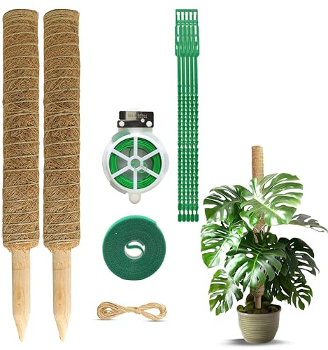 EcoNour 26.5 (2 Pack -16) Stackable Moss Pole for Monstera Plant Support | Moss Pole Sticks for Indoor Plants | Bamboo Plant Stakes,Climbing,Potted,Pothos| Philodendron & Creepers with Tie Accessory