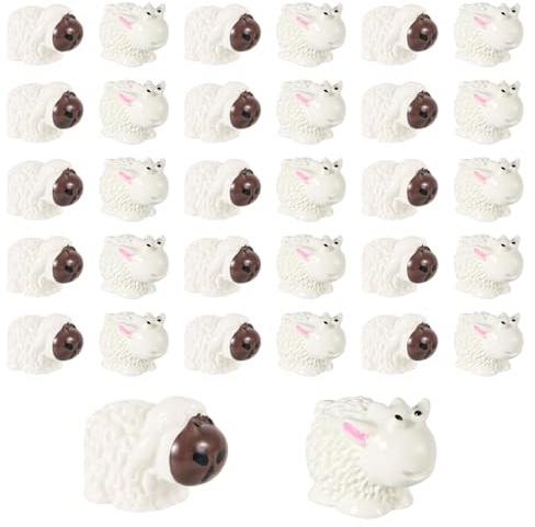 XIHIRCD 30uds Mini Figuras de Oveja, Cara Blanca y Marrón Pequeña Oveja en Miniatura Lindo Pequeño Juguete Animal Resina para Paisaje Casa de Muñecas Decoración de Pasteles Hogar Jardín Manualidades