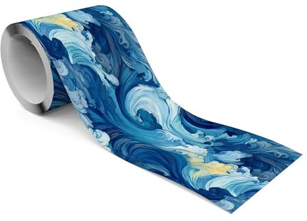 Muralo - Bordo autoadesivo – Bordo da parete – Decorazione da parete – Decorazione da parete per pareti, mobili, soffitti, carta da parati, rivestimenti murali, porte – Onde oceaniche – Larghezza 10