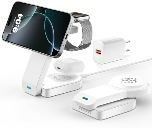 GLILAVOX Chargeur sans Fil magnétique pour Apple,Station de Charge sans Fil 3 en 1 pour iPhone 17 16 15 14 13 12 etc,Apple Watch 11/10/9/Ultra 3/2/8/7etc,AirPod Pro 4/3/2(Blanc)