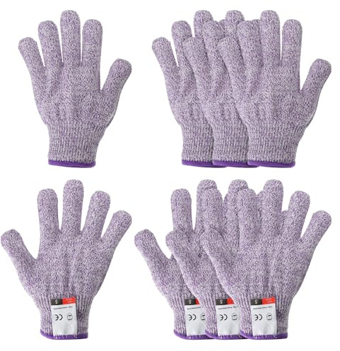 PATIKIL Cut Resistant Gloves, Small, Purple, 4 Pair | Level 5 Protection, Anti Cutting Gloves, for Kitchen Wood Carving Working