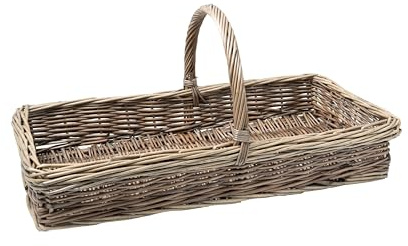 Arthur Cameron Light Grey Rectangular Wicker Trug Basket with Handle (Medium)