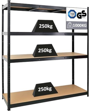 PROREGAL Scaffale per carichi pesanti TAURUS XL Certificazione Tüv/GS | AxLxP 180x160x60cm | Portata per ripiano 250kg | Nero