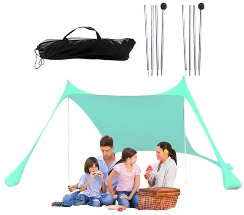 Strandzelt Sonnenschutz, Beach Strandzelt, Sonnenschutz Sonnensegel Strandmuschel, UPF 50+ Tragbar Sonnensegel Sun Shelter Mit 4 Stabilitätsstangen, Für, Camping