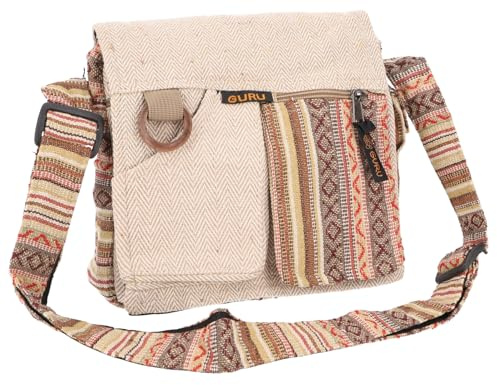GURU SHOP Boho Schultertasche, Hippie Tasche, Vintage Umhängetasche - Braun/beige, Unisex - Erwachsene, 25x25x7 cm