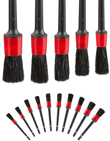 Relaxdays Detailing Pinsel 15er Cepillos de Limpieza de Coche, Set de 15, 5 Tamaños, para Interior y Exterior, Cerdas Plástico Blando, Negro, Pelo de Animal