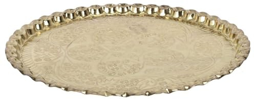 HOME DECO FACTORY Holzschild mit Spruch 'Home' Vintage | Rundes Dekotablett aus Messing, 47,5cm Durchmesser, die Inneneinrichtung, Servieren oder Präsentieren, vielseitig einsetzbar