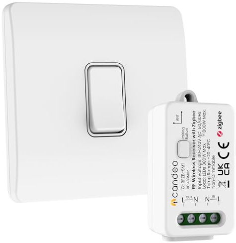 Candeo Wireless Kinetic Light Switch & Zigbee Compatible RF Receiver Module Kit | No Wiring or Batteries for switch | Easy Installation & Eco-Friendly Lighting Control | Modern Customisable Lights