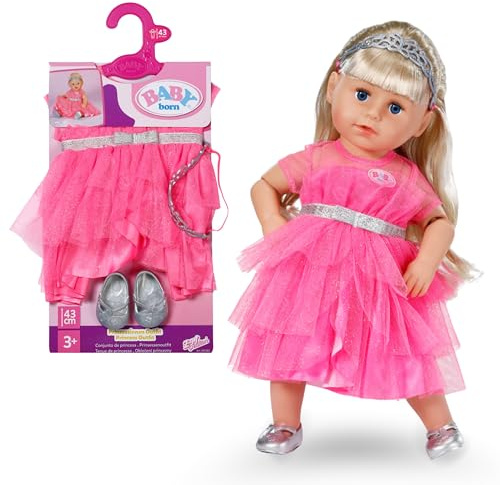BABY born Set Princesse - avec Robe Rose en Tulle, Couronne et Chaussures à Paillettes - Accessoires de Haute qualité pour poupées - Vêtements adaptés aux poupées de 43 cm