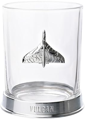 Vaso de whisky de metal con licencia oficial de la Royal Air Force RAF - Vulcan Jet - Base grabada con vaso de insignia - Accesorio de estilo de vida para hombres, fanáticos de la historia y la
