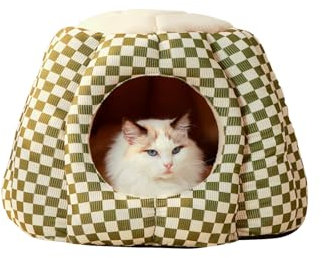 Galatée Katzenhöhlenbett, Katzen-Igluzelt, Gemütliches Haustierbett Für Kleine Hunde Und Katzen, Weiches, Warmes Katzenbett Aus Plüsch, Rutschfestes, Warmes, Waschbares Hundezelthaus(S, Grün)