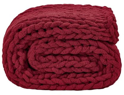 Care Spring Handgefertigte Grobstrick Decke, Dicke Und Warme Kuscheldecke, Große Strickdecke Für Erwachsene, Strickdecke Als Überwurf Für Bett Stuhl Und Sofa, Gestrickte Decke,Rot,50X50cm