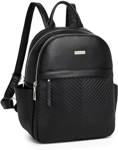 Miss Lulu Zaino Università Donna Nero Elegante, Zainetto Donna Grande Impermeabile Pelle PU, Borsa Zaini per Lavoro, Universita, Viaggi e Shopping