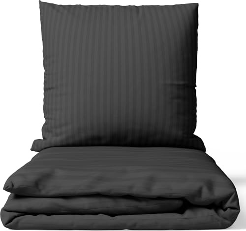 Leonado Vicenti Ropa de cama de satén, 200 x 220 cm, color gris, 100 % algodón damasco, juego para las 4 estaciones con funda de almohada de 80 x 80 cm, calidad premium, suave y agradable al tacto