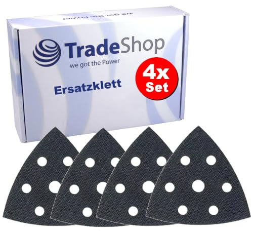 4x Trade-Shop Ersatz-Klett 93x93x93mm selbstklebend Dreieck kompatibel mit Einhell, kompatibel mit Skil Deltaschleifer Schleifplatte / 6 Absauglöcher