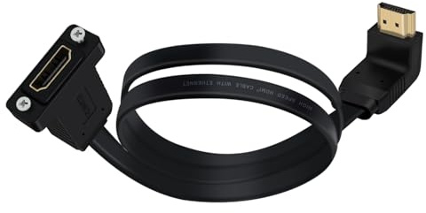 HuaLiSiJi Cable Alargador HDMI con Instalación de Panel 4K 60Hz Cable HDMI 90 Grados Macho Hembra para Reproductores Blu Ray, Tlevisores de Alta Definición, Xbox 360 (Curvado Hacia Arriba, 0.5 m)