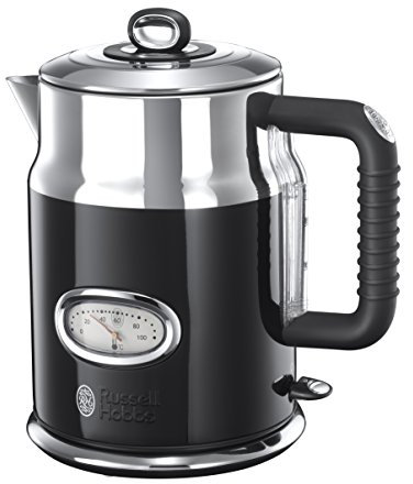 Russell Hobbs Electric Kettle (1.7L, Rapid Boil function, Perfect Pour Spout, Stainless Steel accents, Retro design, Removable washable filter, Water temperature & level indicator, Black) Retro 21671