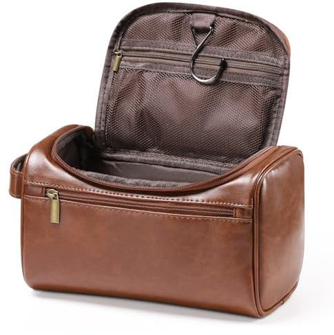 Etercycle Kulturbeutel aus Leder, zum Aufhängen, Kulturbeutel aus PU-Kunststoff, wasserdicht, Badezimmertasche für Damen und Herren, Reise-Make-up-Organizer (braun)