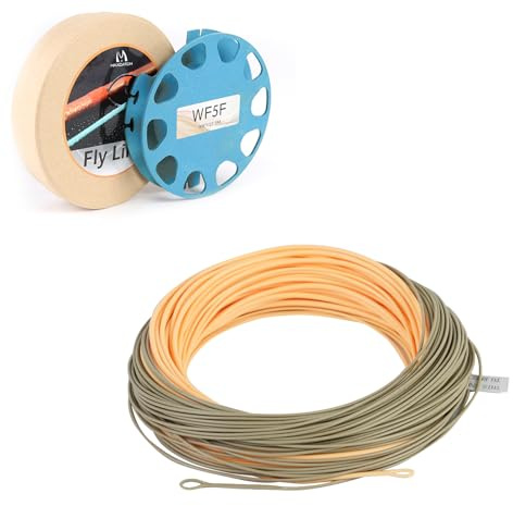 Maxcatch Fly Line for Single-Handed Spey Casting, Weight Forward Floating Fly Lines with Two Welded Loops, WF3F-WF8F, 90FT (Peach/Camo, WF8F-90FT)
