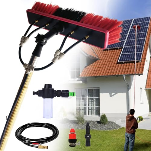 YFSMBD Window Cleaning Brush, 12.7 Meter Pole Washing Kit, with Water-fed Brush,Soap Dispenser & 20m Hose,Water Fed Window Cleaning Pole Aluminium, Cleaner for Solar Panels, 55cm Brush