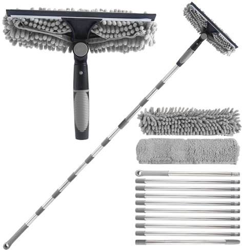 4.5M Window Squeegee Cleaning Equipment, 2 in 1 Telescopic Window Cleaner | Professional Window Cleaning Equipment with Extendable Pole & 29cm Window Squeegee Microfiber Pad for Indoor Outdoor (Grey)