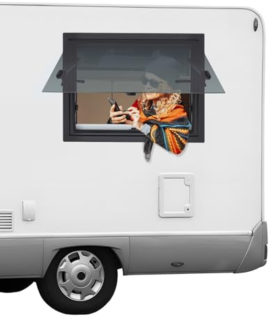 Fenêtre de caravane, fenêtre basculante, camping-car, haute protection des données avec grille de fenêtre dissimulée, fenêtre latérale moderne, pour camping-car, caravane et camping-car (600 x 450 mm)