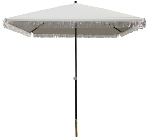 Parasol de plage rectangulaire de 2 m avec pompons, pare-soleil pour extérieur, terrasse avec revêtement argenté, poteau en fer robuste, montage facile, idéal pour le jardin ou au bord de la piscine