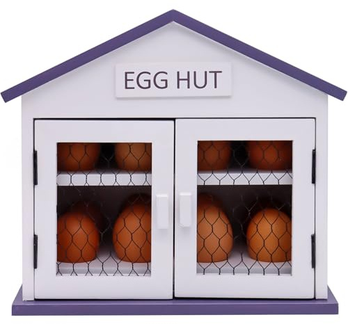 White and Purple Wooden 16 Egg Hut House Storage Box, Countertop Egg Basket Organiser