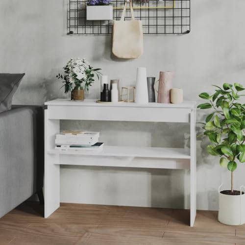 Emmtore Mesa Consola Madera contrachapada Blanco Brillante 102x30x80 cm