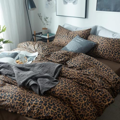Lanqinglv Bettwäsche 135x200 4teilig Leoparden Braun Leo,aus Microfaser | Aesthetic ÖKO-TEX Bettwäsche Set Sexy 2 Bettbezug mit Reißverschluss und 2 Kissenbezug 80x80,Wendebettwäsche für Allergiker