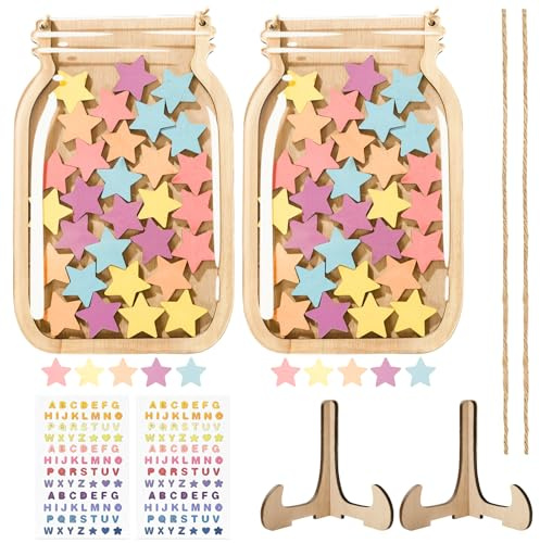 2 Sets Star Reward Jar, 60Pcs Reward Jars for Children with Stars, Good Behaviour Chart Reward Pot, Star Jar Reward System for Home School Classroom Teacher Parent with Alphabet Stickers