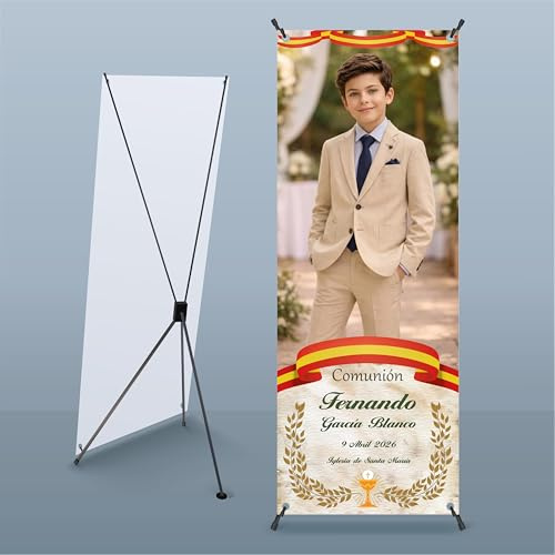 Photocall Personalizado Comunión, 60 x 160 cm, X-Banner con Estructura y Funda, Rectangular, Lona, Plegable, Cartel Primera Comunión.