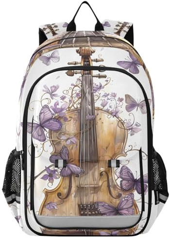 Mnsruu Kids Laptop Backpack Violine Lilac Butterflies High Middle School Casual Daypack Daily Travel Laptop Bag
