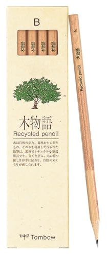 Tombow Ki-Monogatari Recycelter Bleistift, Härtegrad B, umweltfreundlicher Holzstift, Vorteilspack 12er Set [LA-KEA-B]
