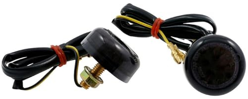 2x LED Micro Disc Mini Blinker Paar rund schwarz getönt, universal, Custom | LED-Blinkleuchte mit 30 mm Durchmesser, 14 mm Höhe, M6x1 Gewinde 16 mm, 350 mm Kabel, 12 V, Lichtfarbe Orange, Kunststoff
