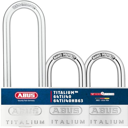 ABUS Vorhängeschloss Titalium 64TI/40 + HB63 - 3er Set, gleichschließend - Kellerschloss mit Schlosskörper aus Spezial-Aluminium - gehärteter Stahlbügel - ABUS-Sicherheitslevel 5