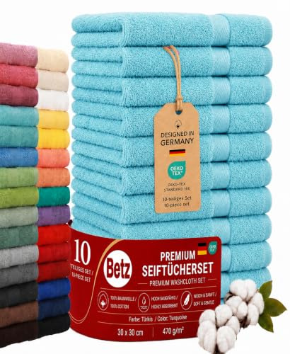 Betz Premium Seiftücher Set 10-teilig – 10× Seiftuch 30×30 cm, 100% Baumwolle 470 g/m², weich & saugstark, Oeko-TEX® Farbe türkis