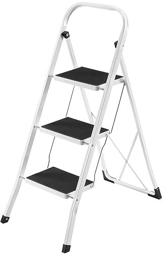 VonHaus Step Ladder – Premium Quality Folding Step Ladder for DIY and Gardening - Durable Steel Ladder - Easy to Store Ladders, 150KG Max Capacity