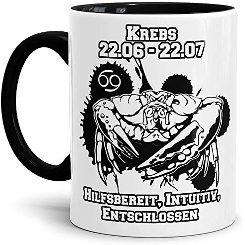 Sternzeichen-Tasse Krebs - Innen & Henkel Schwarz - Geburtstag/Astronomie/Sternen-bilder/mit Spruch/Witzig/Kaffeetasse/Mug/Cup - Qualität Made in Germany