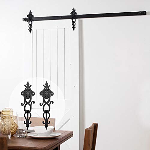 8FT/243cm Schiebetürbeschlag Set, Laufschienen für Schiebetür Hängeschiene Schiebetürsystem Laufschiene Tür Hardware Kit, Schwarz