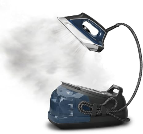 Rowenta Steam Station, Stainless Steel Soleplate, Professional Iron Steamer for Clothes, 1.1L Removable Tank, Fast Heat Up, 1800 Watts, Blue Clothes Iron, DG8624