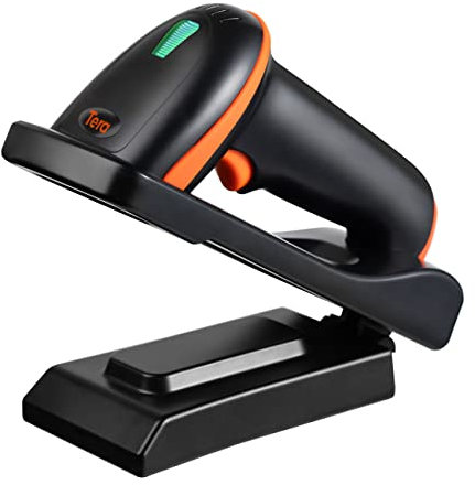Tera 1D 2D QR Barcode Scanner with Adjustable Folding Stand and Charging Cradle, Wall Mountable 2.4G Wireless & USB 2.0 Wired QR Bar Code Reader with Vibration Alert, D5100-CR