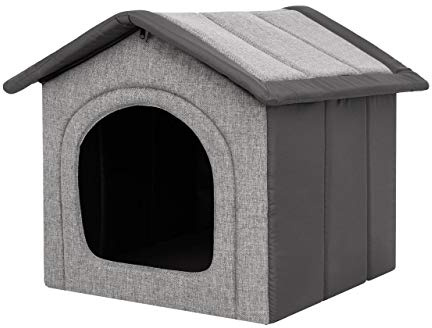 PillowPrim Hundehütte Hundehöhle Hundebett Hundehaus Katzenhöhle mittle M - 44x38 cm hellgrau mit Graphit